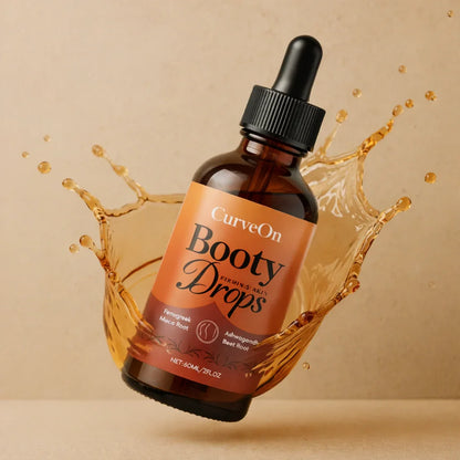 CurveOn Booty Drops bottle, a natural supplement for enhancing glute growth, with a sleek design and clear label.