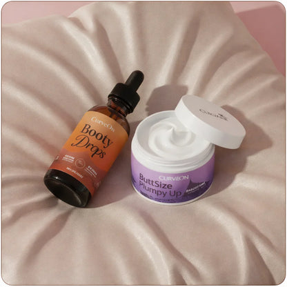 CurveOn Booty Drops bottle showing the product designed to enhance and firm the buttocks with natural ingredients.
